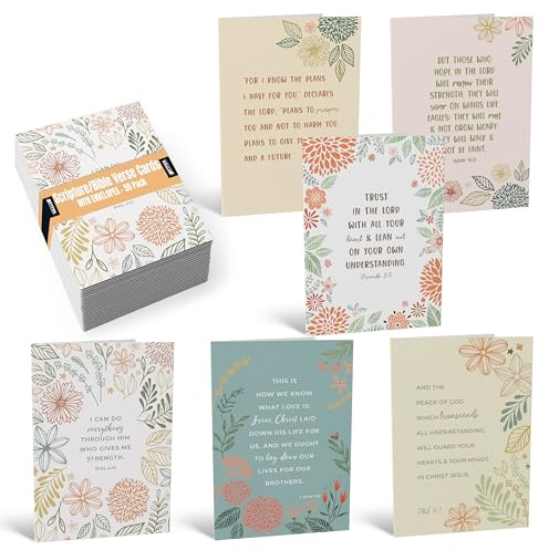 Better Office Products 50 Stück inspirierende christliche Grußkarten mit Umschlägen, 6 Bibelversen, 6 Designs, 10,2 x 15,2 cm, Ermutigungskarten, Schriftkarten für alle Anlässe, (Floral Harvest)