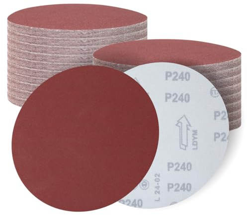SenmaiTools Discos de lijado 180 mm，30 hojas, discos de lijado de grano P240, papel de lija de 180 mm, discos de pulido autoadhesivos, Apto para acabados de pared, madera y metal