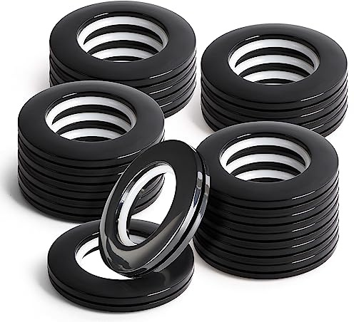 WCIC 16PCS Curtain Grommets Curtain Eyelet Rings Round Plastic Rings Inner Diameter 1-9/16 inch DIY Roman Curtain Rings Nanoscale Low Noise Rings Black