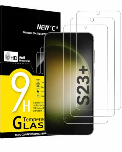 NEW'C Panzer Schutz Glas für Samsung Galaxy S23+ / S23 Plus, Schutzfolie | 3 Stück | 6,6 Zoll | 9H Härte | Kratzfest | HD klar | 0,26 mm | Ultrabeständig