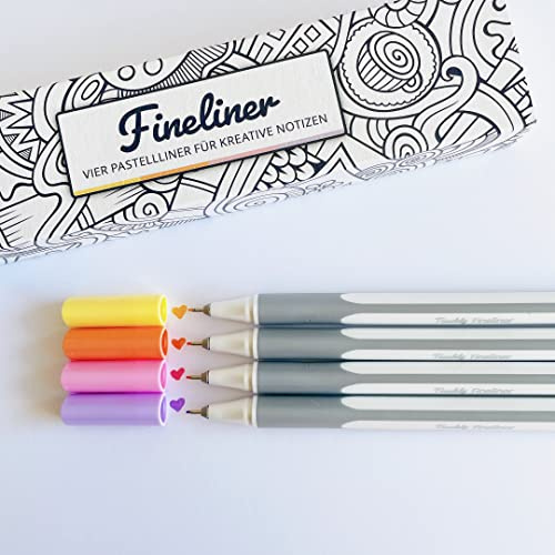 Teachly Pastell-Fineliner Summer (4er Set) - Gelb, Orange, Rosa und Violett | 4 feine Pastell-Stifte mit dünner 0,4 mm Spitze für präzises Schreiben & Zeichnen - Schule, Office & Handlettering