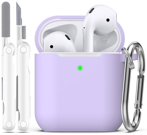 R-fun Kompatibel mit AirPods 2. Generation 2019 Case, 1. Gen 2016 Hülle Case Cover mit Reinigungsset und Schlüsselanhänger, weicher Silikonschutz für Apple AirPods Hülle, Bananenviolett