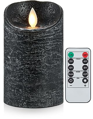 Lonkenn Vela LED Negro, Velas Parpadeante Sin Llama, Velas Con Pilas, Vela LED Temporizador con Mando a Distancia, Real Cera, Regulable, para Navidad, Restaurante, Bar, Semana Santa-10cm