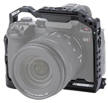 Nitze Cage pour Panasonic LUMIX S5 II/ S5 II X Caméra, avec NATO Rails Supérieurs et Latéraux Intégrés, Cold Shoe et Plaque de Dégagement Rapide Arca Swiss - T-P05A
