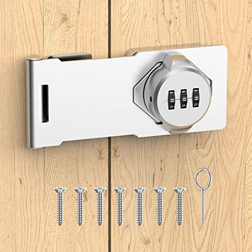 Mechanical Password Rotary Hasp Locks, Cabinet Combination Lock, Door Security Slide Latch Lock for Small Doors, Cabinets, Barn Door, Bathroom, Outdoor (1 Pack Silver)