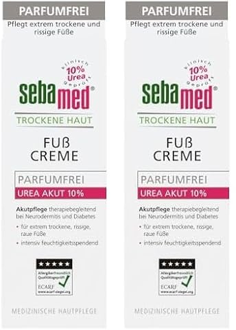 Sebamed Trockene Haut Fußcreme Urea Akut 10% parfumfrei, Akutpflege für extrem trockene, rissige und raue Füße, Hautverträglichkeit dermatologisch-klinisch bestätigt, 100 ml (Packung mit 2)