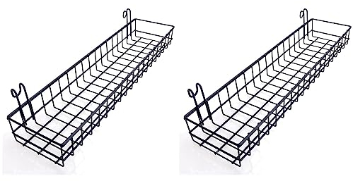 LUVIDE 2X Hängender Korb für Draht Wand Gitter, Multifunktionaler Korb EIN Der Wand Aufbewahrung - und Präsentation Korb, 40 x 10 x 5 cm, Schwarz Lackiert