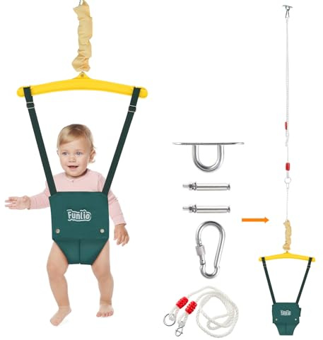 FUNLIO Baby Türhopser mit Deckenhaken für 6–24 Monate, Baby Hüpfschaukel für Drinnen und Draußen, Kleinkind Türhopser mit Verstellbarer Kette, einfach zu Montieren und Aufzubewahren - Grün