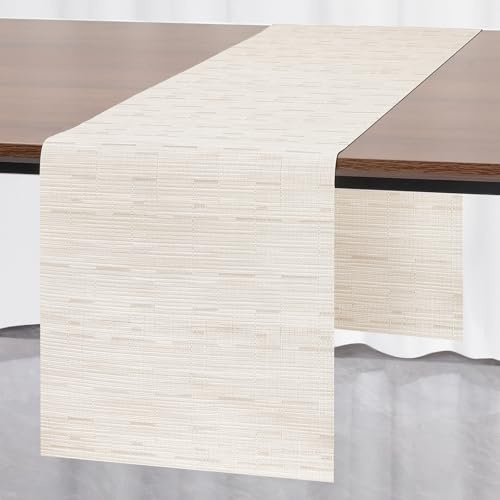 Myir JUN Tischläufer Beige Tischläufer Modern PVC abwaschbar Outdoor | Hitzebeständig für Häuser Esszimmer Restaurants Hotels Party Tischdeko Dekoration 30 x 183 cm (Beige)