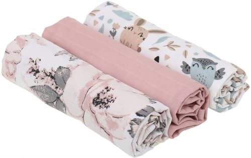 Soft 3-Pack Squares Baby Muslin Nappies Cloth Diaper 100% Cotton 70X80cm Peonie