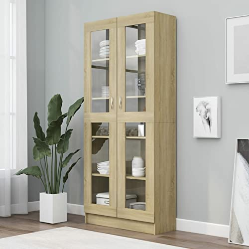 ARKEM Armoire à vitrine Chêne Sonoma 82,5x30,5x185,5 cm Aggloméré,Vitrine Salon,Armoire à Vitrine Bibliothèque,Meuble de Rangement