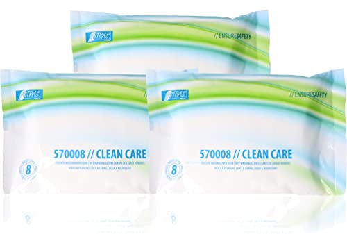 Nitras Clean Care Moist Disposable Wash Mitts with Aloe Vera & Chamomile for Face, Body, Hands - 8 Extra Soft & Heatable Cloths Size 23 x 14 cm (3)