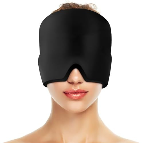 Migräne Maske Gel Kühlmütze, 360° Wiederverwendbare Kaltkompressionstherapie-Kühlpack Eiskappe Kühlmaske Migräne, Headache Hat Kühlmaske für Geschwollene | Augen | Stressabbau (Schwarz)