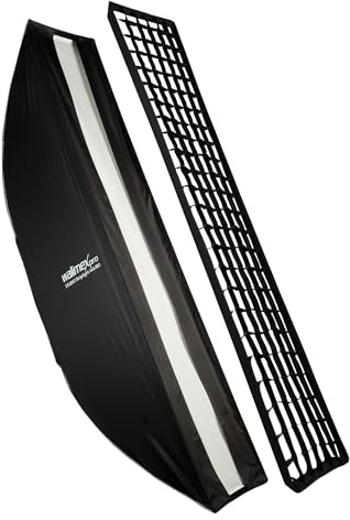 Walimex pro Studio Striplight softbox 40 x 180 cm, roterbar 360° och enkel montering tack vare paraplyfunktion, inklusive rutnät, mask, bowens-adapter och transportväska, perfekt för produkt- och