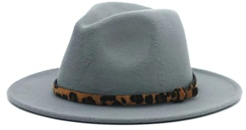 WOYUANSHA Cowboyhüte Modischer Fedora-Hut Mit Gürtelschnalle Für Herren Und Damen Filzhut Grau