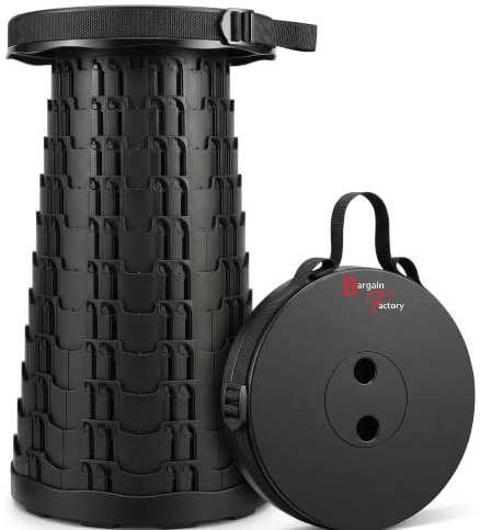 BARGAIN FACTORY Taburete Plegable portátil, Ligero, más Resistente, con Capacidad de Carga de 180 kg, Taburete Plegable de plástico retráctil para Camping, Pesca, Senderismo, Barbacoa, al Aire Libre