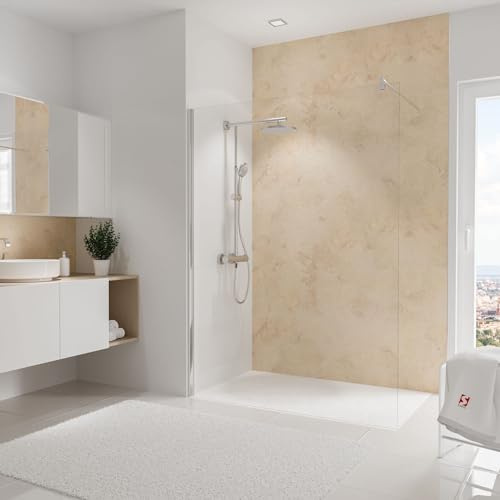 Schulte 1 panneau mural 150 x 255 cm, 3 mm, travertin | surface 3.82m² revêtement salle de bain résistant aux rayures cales inclus