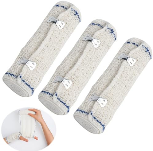 3 Bende Elastiche in Cotone, 14cm x 4.5m fascia a pressione con clip in metallo, per applicazioni di bendaggi Gambe caldi e freddi con Fanghi, Argille e Olii, Trattamenti Estetici