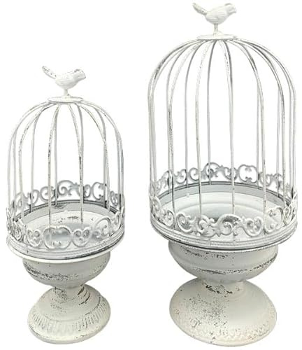 Arinosa Deko Vogelkäfig auf Fuß Blumenkäfig Metall weiß Shabby Landhaus Größe wählbar, Bitte Größe wählen:Klein 15.5x15.5x35 cm