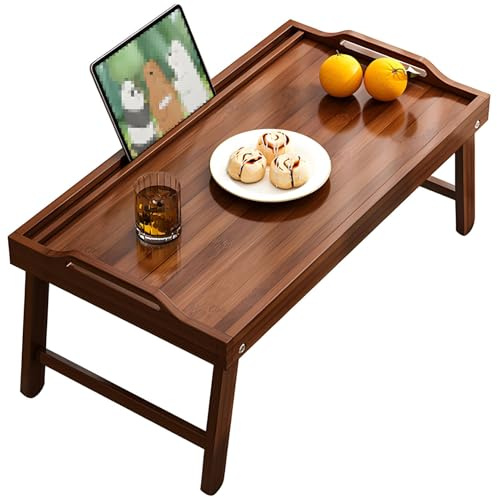 Laptoptisch Betttablett Klappbar Laptop Tisch für Bett, Tablett Bett aus Bambus, Study Table, Lapdesks für Lesen oder Frühstücks und Zeichentisch (Brown,60x35x28cm)