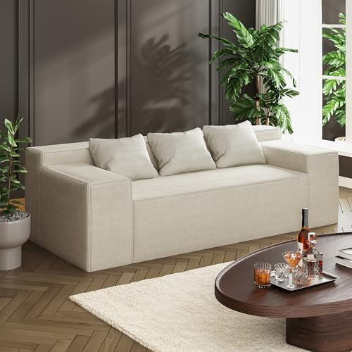 PurrJoys Kleine Moderne Loveseat-Sofa, Sofa-in-a-Box, Keine Montage Erforderlich, Schlafsofa mit 2 Kissen, Kratzfestes Leinen, für Kleine Räume,Wohnzimmer,Schlafzimmer, Beige