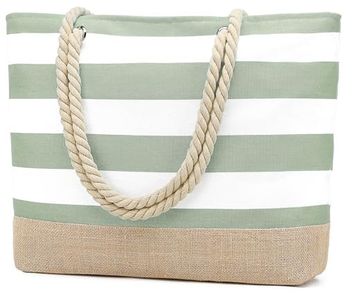 oscaurt Strandtasche XXL Familie Shopper Tasche Damen Badetasche Wasserdicht Umhängetasche Beach Tote Bag mit Reißverschluss Faltbare Reisetasche Sporttasche Travel Bag (Hellgrün)