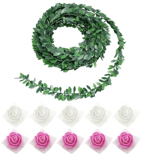 Guirnalda De Hiedra De 22,5 Metros, 20 Flores Artificiales, Hiedra Artificial, Guirnalda De Hojas Verdes, Decoración De Boda De Ratán