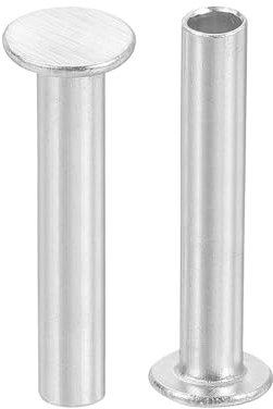 sourcing map 100Pcs Semi Tubular Rivets, 5mm x 25mm Aluminum Round Flat Head Semi-Tubular Rivet Metal Stud Rivet for Industry Household Repairing Fastening, Silver