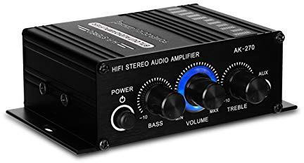 Amplificador de Audio Estéreo AK270, Mini Amplificador de Potencia HiFi de Doble Canal 20 W X 2 con Entrada Auxiliar de 3,5 Mm sin Fuente de Alimentación
