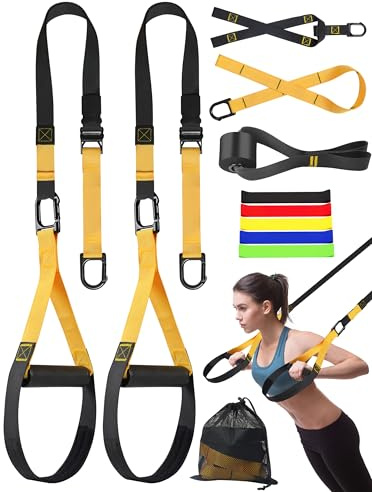 Home Resistance Training Kit, Suspension Trainer Exercise Straps with Handles for Full-Body Workout with 5 Resistance Bands, 1 Carrying Bag and 1 Door Anchor for Home Gym Equipment or Outdoor Workouts