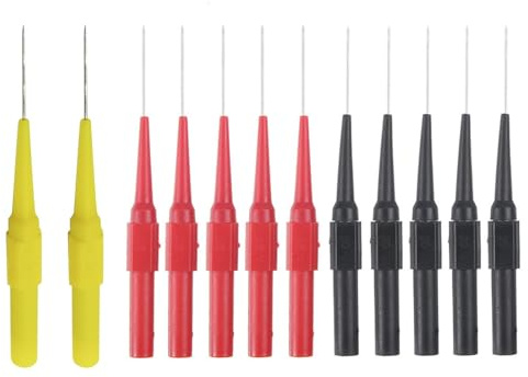 12 stycken testsond multimeter testsond 0,7 mm piercing nål sond multimeter mätledning sond isoleringspiercing prov för professionell mätning (röd, svart, gul)