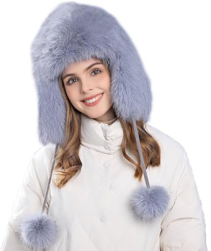 WUODHTW Damen Winter Warm Knit Beanie Skull Cap Russische Uschanka Trappermütze mit Ohrenschutz Skimütze Jagdmütze Fellmütze, grau, Einheitsgröße