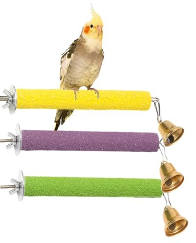 Sitzstangen für wellensittiche mit Glocke, 3 Stück Sitzstange für Papageien, Papagei Sitzstangen Spielzeug Vogelkäfig Sitzstangen Stand, Vogelkäfig Sitzstangen Für Papageien Vogel Kauspielzeug