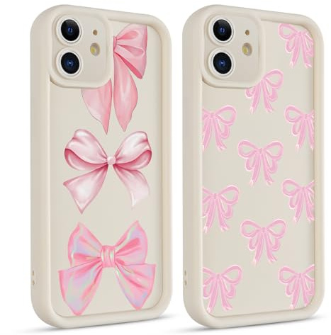 Phoona 2 packs Bow Tie Print Phone Case for iPhone 12 mini 5,4'', Cute Pattern Aesthetics Design with Full Camera Lens Cover, Soft Shockproof Protective Bumper Funda for Women Girls, 01