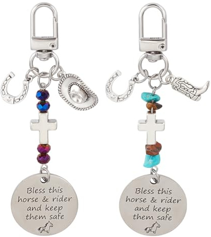 BENECREAT 2 clip per Ciondolo Sella e Briglia di Cavallo, Ciondoli Da Equitazione In Argento Antico e Platino con Corde per Sella, Ciondolo per Sella per Cavallo, Ornamento Appeso