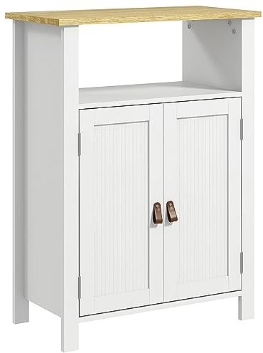 kleankin Armario de Baño con 2 Puertas Compartimento Abierto y Estantes Ajustables Mueble Auxiliar de Baño Moderno 60x30x80,5 cm Blanco