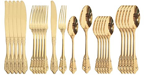 QUSYZD Party Gold Geschirr Set Regenbogen Geschirr Abendessen Set 18/10 Edelstahl Besteck Set Messer Gabel Teelöffel Silberbesteck Besteck Set Hervorragende