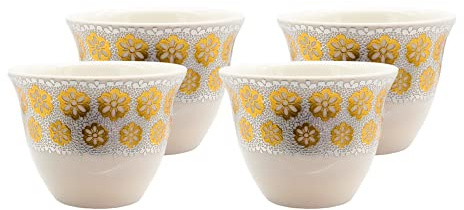 baba GOURMET - türkische Kaffetassen - orientalische Espressotassen - edle Mokkatassen aus Porzellan - silber (4er Set, 40, milliliter)