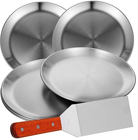 LIFKOME 6pièces Lot De Plaques à Pizza Rondes Acier Inoxydable Avec Pelle à Pizza Pour Four Antiadhésive Et Multifonctionnelle
