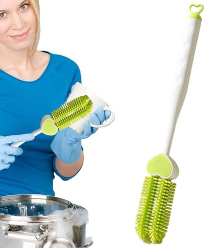 Multi-Purpose Scrubber Brush - Extra-Length Water Bottle Cleaner with Angled Head | Stainless Steel Core for Wine Glasses, Vases & Hard-to-Reach Spots
