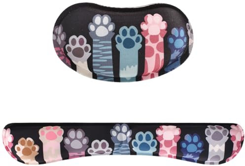 Set Repose-Poignet et Tapis de Souris Patte de Chat – Coussin Ergonomique en Mousse Mémoire avec Base Anti-Dérapante, Tapis de Bureau pour Gaming et Travail sur Ordinateur, Portable, Dactylographie