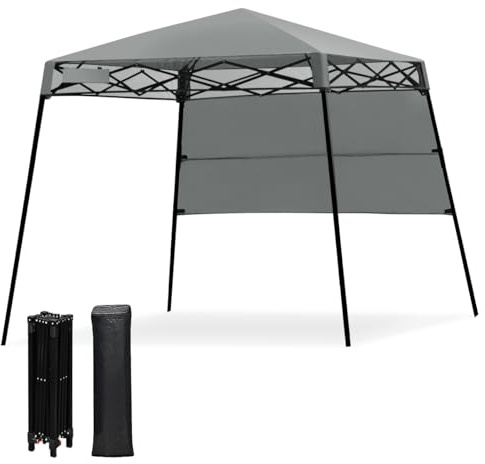 HOMASIS Gazebo Esterno Resistente con Parete Laterale, Gazebo Pieghevole e Portatile con Supporti Inclinati e Borsa per il Trasporto, Tenda Pop up per Campeggio, Spiaggia (Grigio, 210 x 210 x 210 cm)