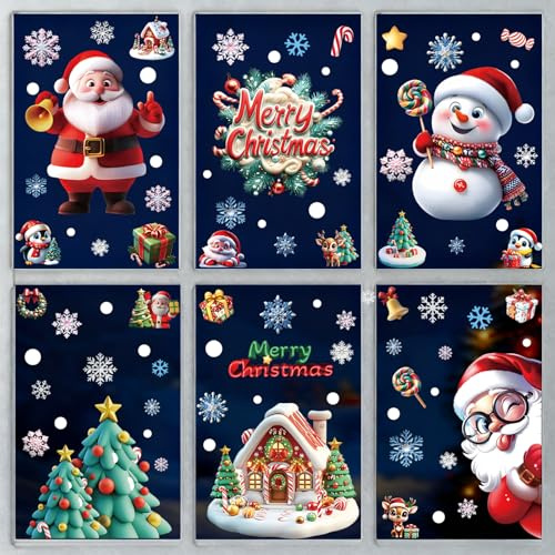 Weiß Schneeflocken Fensterdeko Weihnachten Selbstklebend 9 Motive | PVC Schneeflocken Fensterdeko Wiederverwendbar,3D Schneeflocken Fensterdeko Weihnachten für Winter Fenster Deko