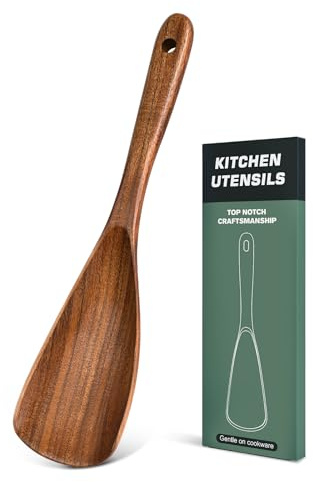Wooden Spatula Spoon, Multifunction Spatula Cooking Spoon for Non Stick Cookware, Heat Resistant Acacia Wood Kitchen Utensils for Cooking, Serving, Scooping, Scraping, BPA-Free, 11.6 x 2.8 Inch