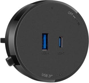 Steckdosenadapter für Goneo modulare Stromschiene USB Ladeadapter mit Schalter, Dreh-Schaltmechanismus, USB-A & USB-C, 20W Max, VDE Zertifiziert, Ø 62 mm