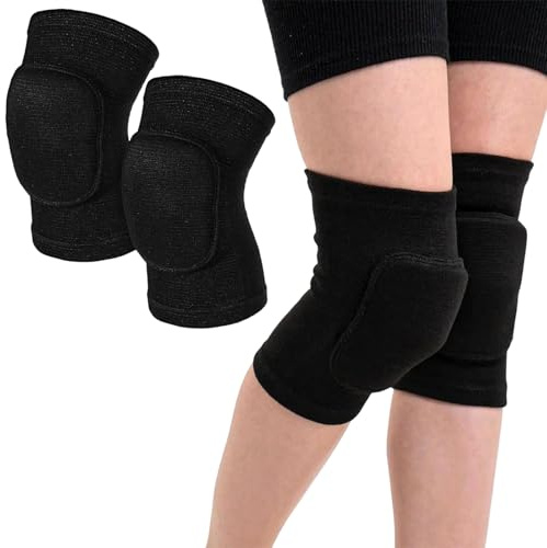 CERCTLA 1 Pair Stretchy Knee Pads, Volleyball Dance Knee Pads, Full Black Soft Brace Breathable Sleeve Protective, Thick Sponge, Highly Elasticated Pad, for Dance Volleyball Football Yoga Tennis