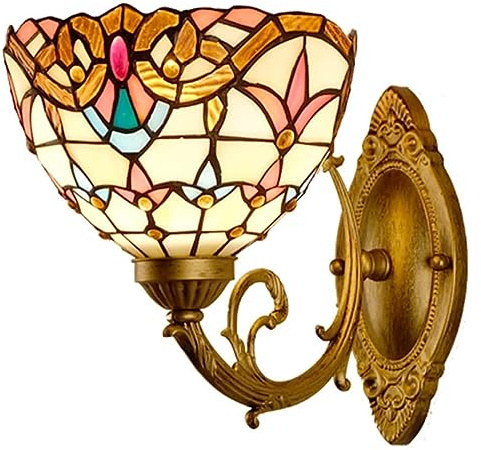 KKXXYQFC Lampade da Parete Lampada da Parete da 8 Pollici, Paralume in Vetro colorato con Motivi barocchi, Lampada da Parete Decorativa Multicolore, Camera da Letto, Soggiorno, corridoio, Scala, E27
