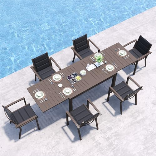 JUMMICO Garten Balkon Möbel Set Aluminium Leichtgewicht Stapelbare Stühle mit Textilpolster Stabil und Einfach Montiert,6 Personen Set