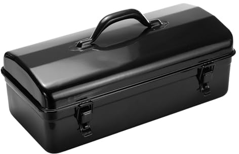 sourcing map Portable Steel Tool Box, 16.4 x 7.7 x 3.9 with Handle Double Metal Latch Trunk Tool Storage Box Metal Organizer Mountain Toolbox for Garage Warehouse Workshop Household, Black