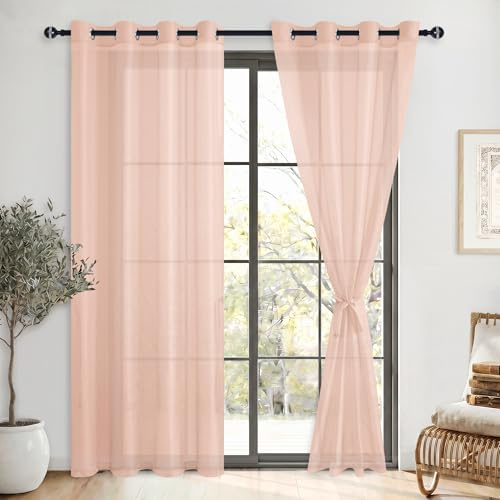 DWCN Gardinen mit Ösen Voile Vorhänge Transparente, Blush Rosa, H225xB140cm | Ösenvorhang 2er Set, Ösenschal Vorhang Leicht Tül Perde für Wohnzimmer, Babyroom, Schlafzimmer